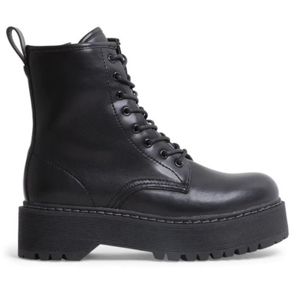 Steven By Steve Madden Shoes - STEVE MADDEN BETTYY BLACK COMBAT BOOTS